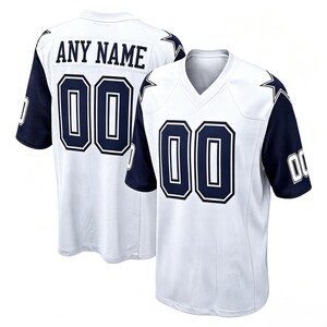 Camiseta de fútbol americano blanca personalizada, nombre y número bordados a medida, tejido piqué Birds Eye. imagen 4