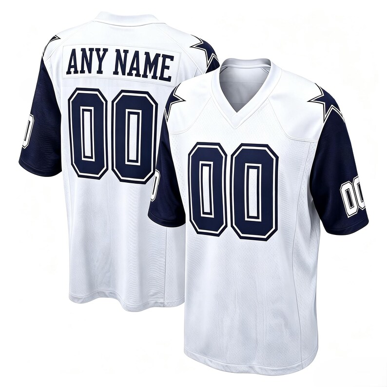 Camiseta de fútbol americano blanca personalizada, nombre y número bordados a medida, tejido piqué Birds Eye. imagen 4