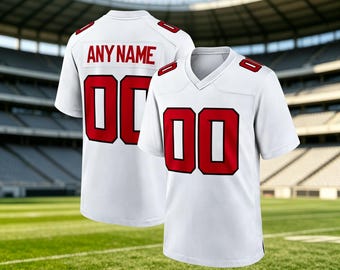 White Custom Stitched Football Jersey, Personalized Name Number, Breathable Pique Fabric Fan Gift