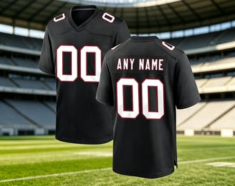 Personalized Black Football Jersey, Custom Stitched Name Number, Breathable Pique Fabric