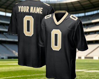Personalized Black Stitched American Football Jersey, Custom Any Name Your Own Number, Quick Dry Bird Eye Pique Fan Gift