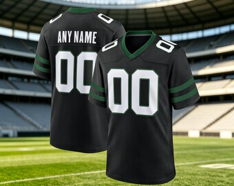 Personalized Black Football Jersey, Custom Stitched Name Number, Breathable Pique Fabric