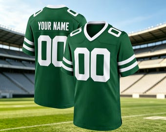 Personalized Green Football Jersey, Custom Stitched Name Number, Breathable Pique Fabric