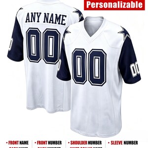 Camiseta de fútbol americano blanca personalizada, nombre y número bordados a medida, tejido piqué Birds Eye. imagen 5