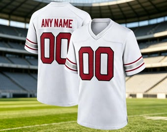 Personalized White Football Jersey, Custom Stitched Name Number, Breathable Pique Fabric