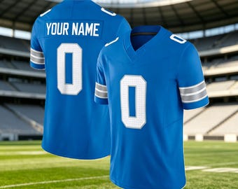 Custom Blue Football Jersey, Stitched Personalized Name Number, Breathable Bird Eye Pique Sport Shirt