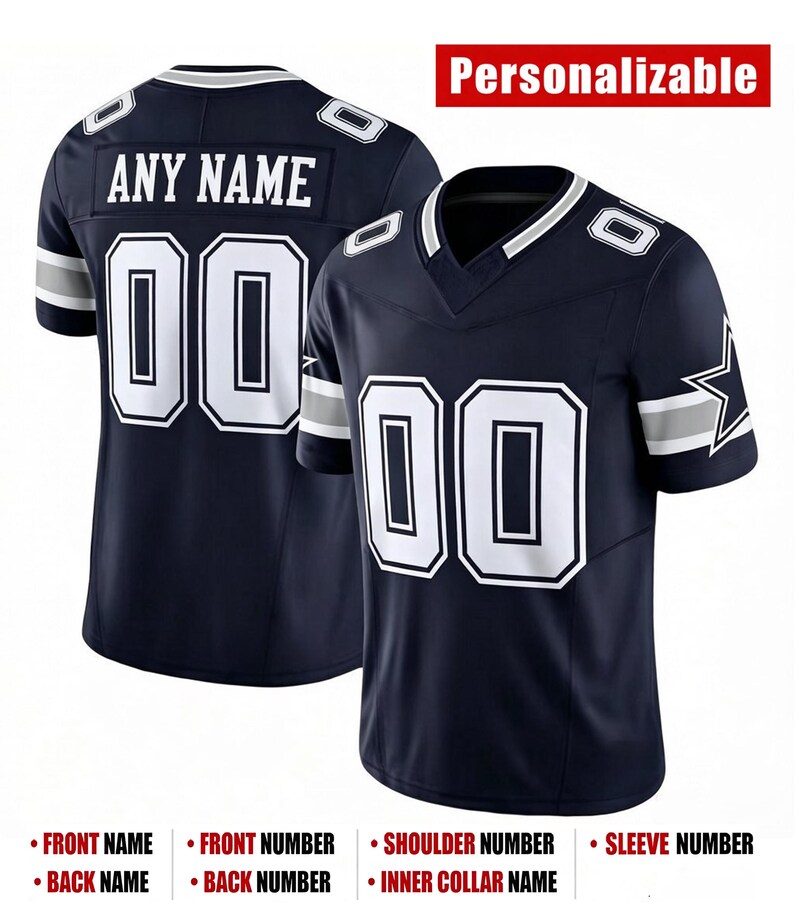 Personalized Navy Football Jersey, Custom Stitched Name Number, Breathable Pique Fabric Game Day Uniform bild 5