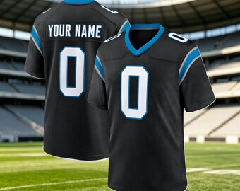 Personalized Black Football Jersey, Custom Stitched Name & Number, Breathable Birds Eye Pique Fabric