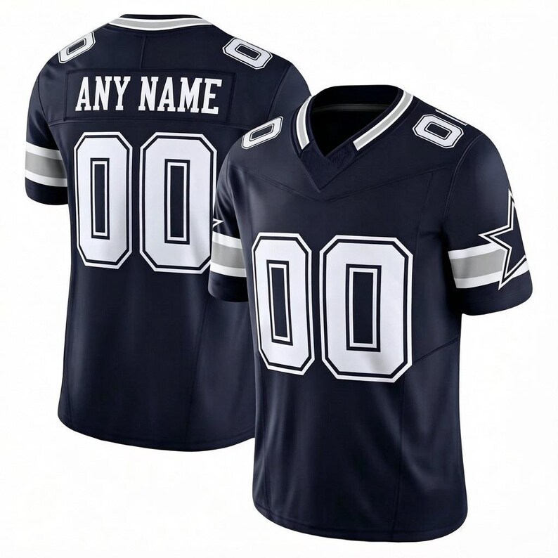 Personalized Navy Football Jersey, Custom Stitched Name Number, Breathable Pique Fabric Game Day Uniform bild 4