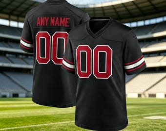 Personalized Black Football Jersey, Custom Stitched Name Number, Breathable Pique Fabric