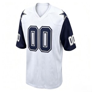 Camiseta de fútbol americano blanca personalizada, nombre y número bordados a medida, tejido piqué Birds Eye. imagen 2