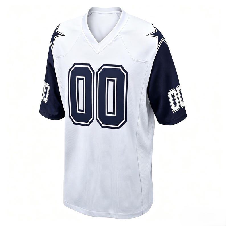 Camiseta de fútbol americano blanca personalizada, nombre y número bordados a medida, tejido piqué Birds Eye. imagen 2