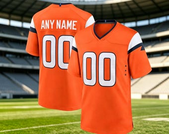 Personalized Orange   Football Jersey, Custom Add Any Name & Number, Adult Unisex Sizes
