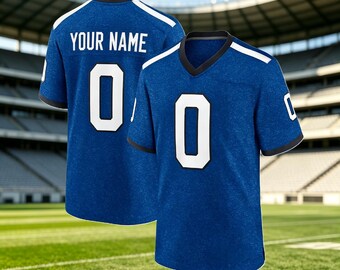 Royal Blue Custom American Football Fan Jersey, Personalized Stitched Name & Number, Birds Eye Pique Breathable Fabric