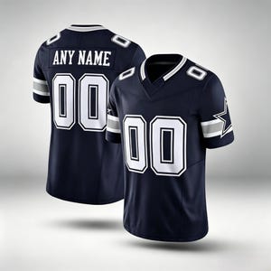 Personalized Navy Football Jersey, Custom Stitched Name Number, Breathable Pique Fabric Game Day Uniform bild 1