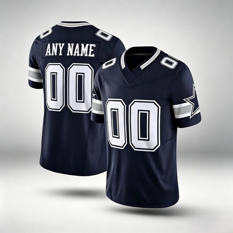 Personalized Navy Football Jersey, Custom Stitched Name Number, Breathable Pique Fabric Game Day Uniform bild 1