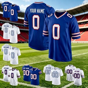Personalized Royal Blue Football Jersey: Add Custom Stitched Name & Number, Birds Eye Pique Fabric Bild 1