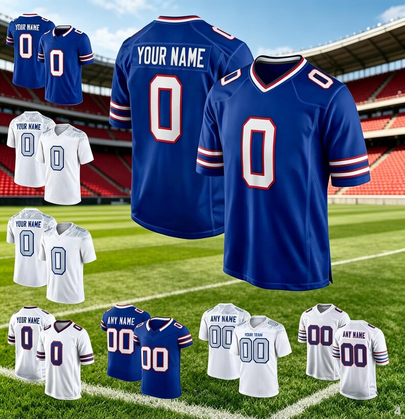 Personalized Royal Blue Football Jersey: Add Custom Stitched Name & Number, Birds Eye Pique Fabric Bild 1