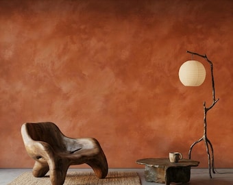 Terracotta Limewash Texture Wallpaper Peel and Stick Wall Mural, Rustic Minimalist Decor, Earthy Warm Boho Interior