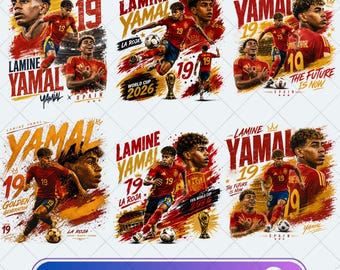 Lamine Yamal World Cup 2026 PNG Bundle, Yamal Spain Soccer Design, Number 19 Football Fan PNG, Vintage Sublimation Download