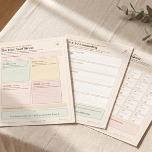 Kit para aliviar la ansiedad, hojas de trabajo para el manejo del estrés, técnicas de conexión con la tierra, matriz de afrontamiento (PDF)
