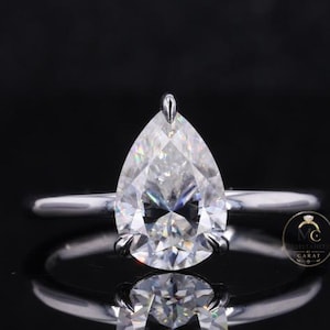 2CT Pear Moissanite Engagement Ring, 14K Gold Solitaire Setting, Pear Cut Bridal Ring, Anniversary Gift , Pear Shape Ring, Pear diamond ring