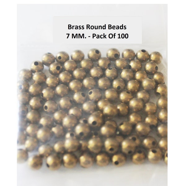 7 mm 100 Pcs. Round Brass Seamless Beads Raw Brass 1.8mm Hole (Solid Brass)