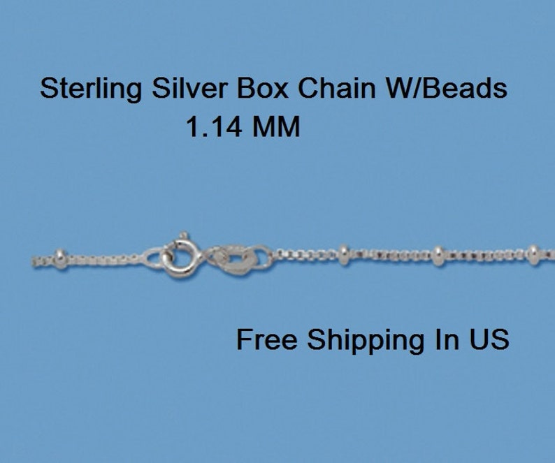 w Beads Sterling Silver 1.14 MM BOX Chain Free Gift Box # 872