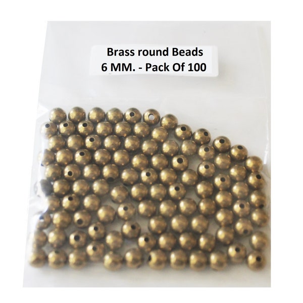 6 mm 100 Pcs. Round Brass Seamless Beads Raw Brass 1.8mm Hole (Solid Brass)