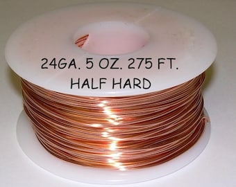 Copper Wire  24 Ga. 5 OZ. 275 Ft. (Half Hard)  Bright copper on spool