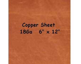 Solid Copper Craft Sheet  18Ga  6" x 12" Soft