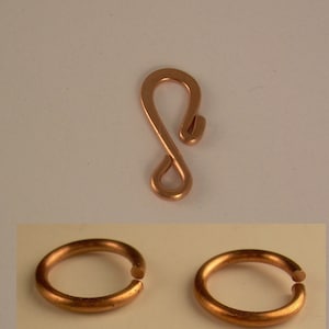 15 mm  12 Pcs.Copper "S" Hook Clasp & 24 Pcs. Jump Ring (GENUINE COPPER)