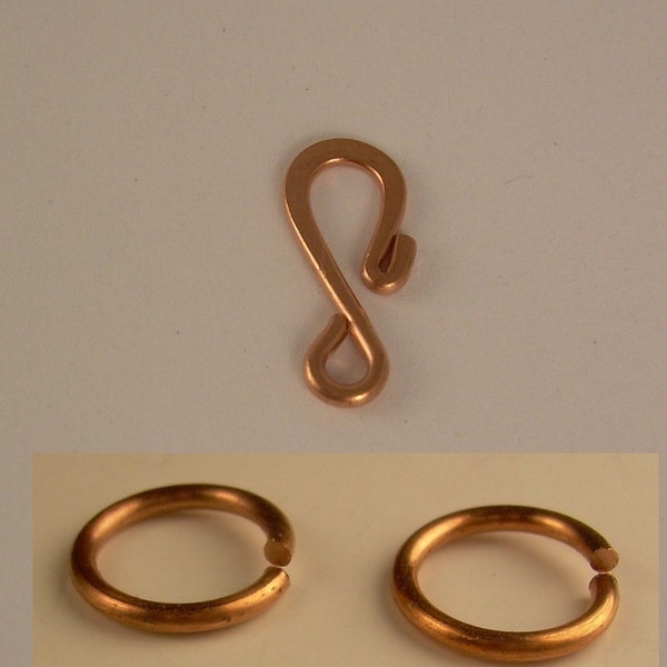 15 mm  12 Pcs.Copper "S" Hook Clasp & 24 Pcs. Jump Ring (GENUINE COPPER)