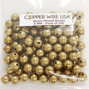 8 MM (Pack Of 100 ) Round Brass Seamless Beads Raw Brass 1.8mm Hole (Solid Brass)