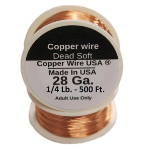 Solid Round Copper Wire  28 Ga.  1/4 lb.  500Ft. Spool  (Dead Soft}
