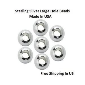 6 MM 20 Pcs .925 Argent Sterling Grand Trou Perles Rondes Sans Couture B2106LS