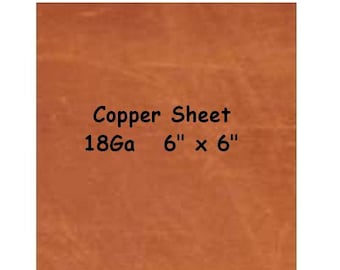 Solid Copper Craft Sheet  18Ga  6" x 6" Soft