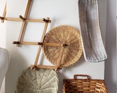 Four Vintage Wicker Baskets, one Accordian Wood Wall Hanger, before 2000, Lot of Four, home decor, wall decor hanging, country cottage