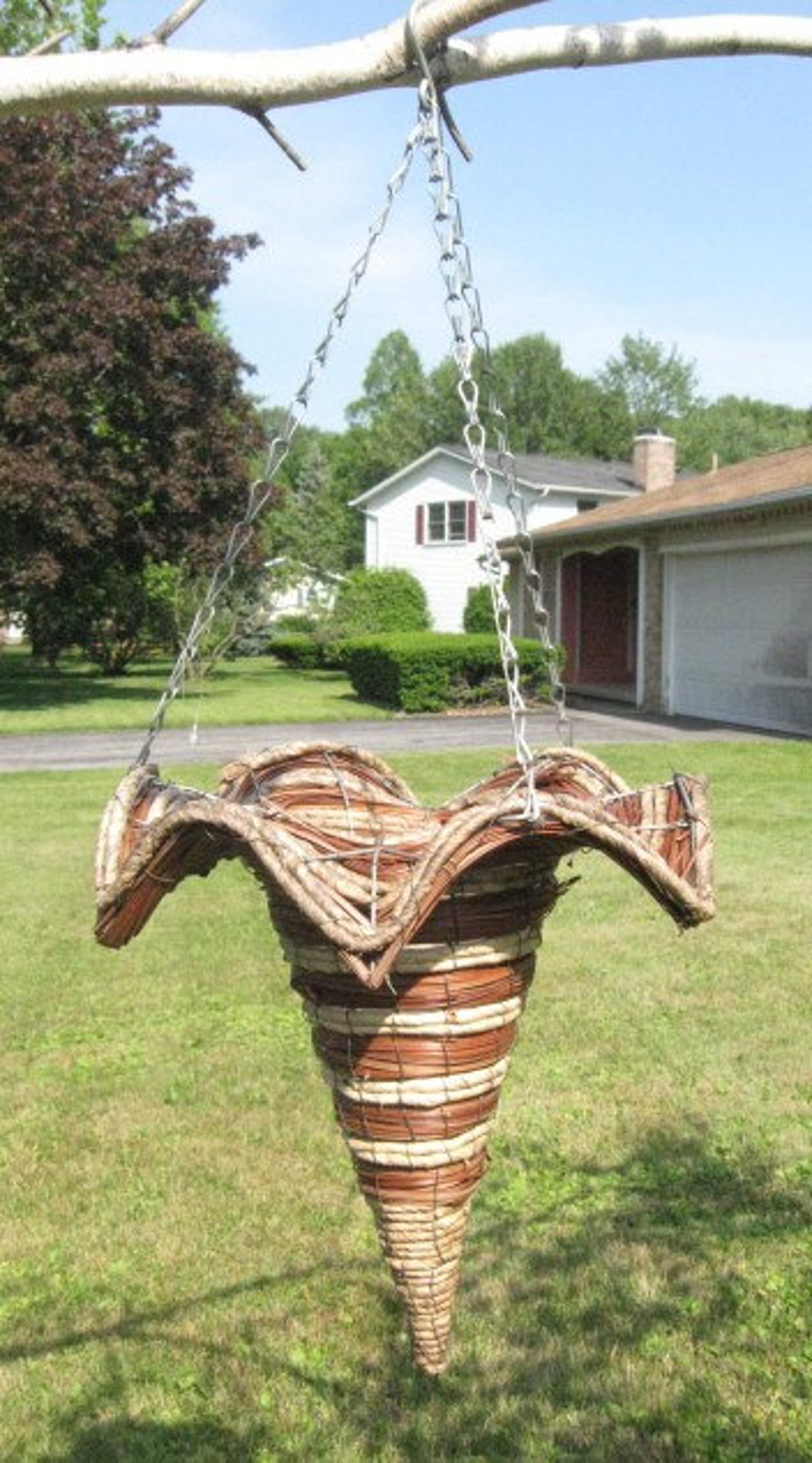 Hanging Planters Two of them Cone Shaped Basket on chain Etsy