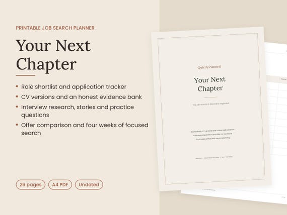 Job Search Planner Printable, Application Tracker, Interview Prep and Offer Comparison (A4 PDF)