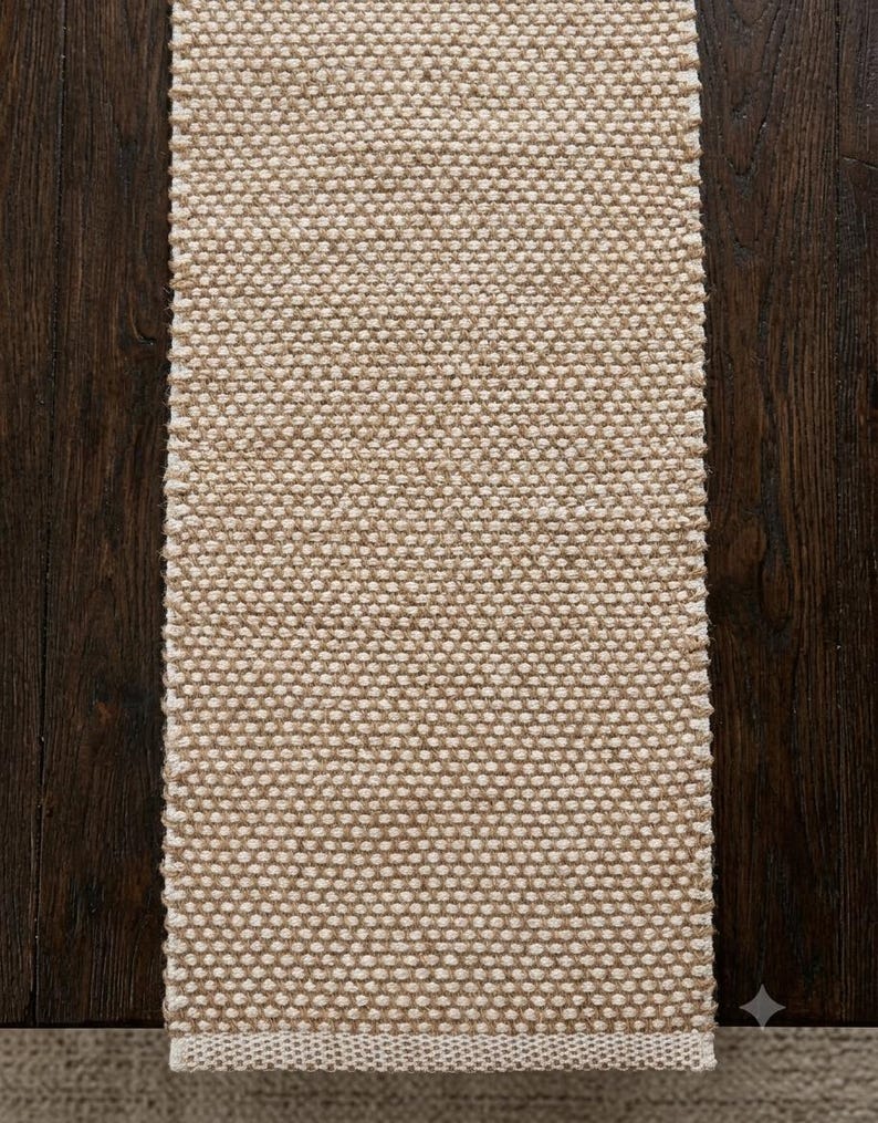Natural Jute Hand woven Table Runner, 13x72 inches Rustic Boho Dining Decor, Farmhouse Table Runner, Jute and cotton boho table runner image 7