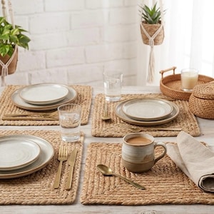 Handwoven Jute Placemats Set of 4 , 14x14 inches Square Braided Table Mats ,Boho Dining Decor, Rustic Farmhouse Style, Housewarming Gift