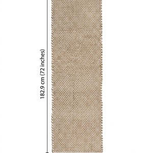 May include: A rectangular woven table runner in a natural tan color with a textured, dotted pattern. The runner measures 182.9 cm (72 inches) in length and 33.0 cm (13 inches) in width, as indicated by the measurement arrows on the image.