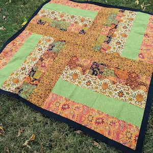 Funky Unfinished Quilt Top Oranges & Pinks Machine Pieced