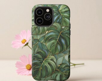 Funda para teléfono con diseño de hoja de monstera, funda botánica de vidriera para iPhone, funda para Samsung con diseño de planta tropical