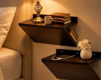 Floating Nightstand Wall Mounted Nightstand Bedside Table Shelf Floating Table Shelf Wood Nightstand Double Wall Drawer Modern Table Shelf