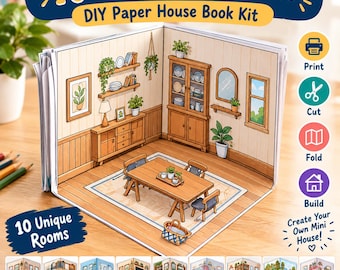 Foldable Paper House Template, 10 Rooms, Printable Coloring Craft