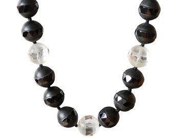 Black Agate and Clear Quartz Necklace, Classic Elegant Style