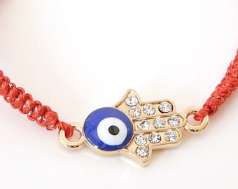 Evil Eye Hamsa Protection Red String Braided Charm Bracelet Amulet, Mal de Ojo Pulsera, Kabbalah Bracelet, Traditional Jewish Muslim Jewelry