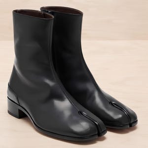 Genuine Leather Tabi Ankle Boots | Black Split Toe Boots | Handmade Japanese Style Fashion Boots | Minimalist Luxury Statement Footwear